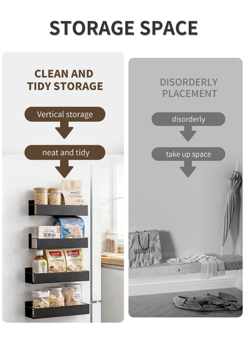 جيني جار حامل تخزين التوابل المغناطيسي المعدني المكون من 4 قطع للثلاجة والفرن، منظمات الثلاجة السوداء والتخزين - Image 2